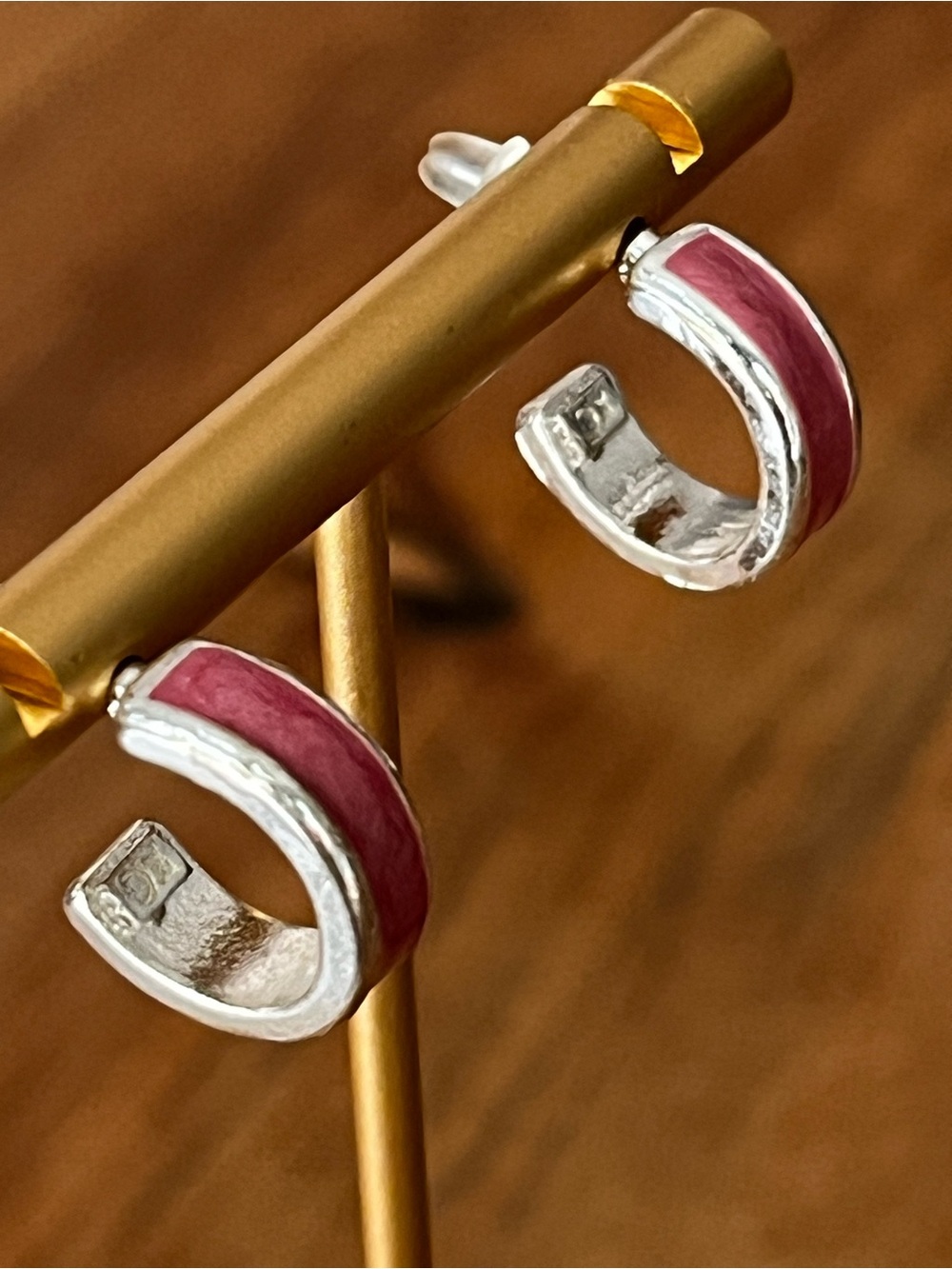 Kenneth Cole Silver Pink Enamel Huggie Hoop Earrings